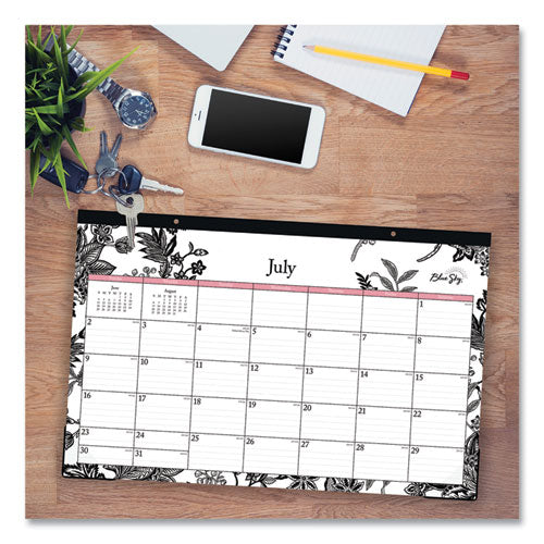 Analeis Academic Year Desk Pad Calendar, Floral Artwork, 17 X 11, White/black/coral Sheets, 12-month (july-june): 2024-2025