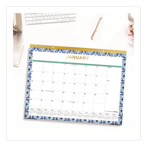 Tile Desk Pad Calendar, Geometric Artwork, 22 X 17, White Sheets, Gold Headband, Clear Corners, 12-month (jan To Dec): 2025