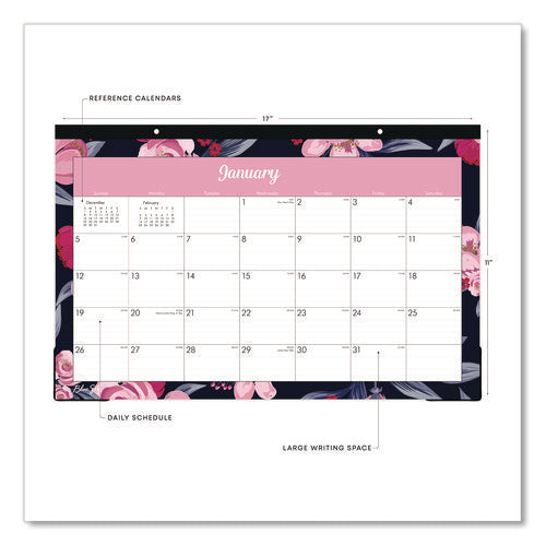 Mimi Pink Desk Pad Calendar, Floral Artwork, 17 X 11, White/pink/black Sheets, Black Headband, 12-month (jan To Dec): 2025