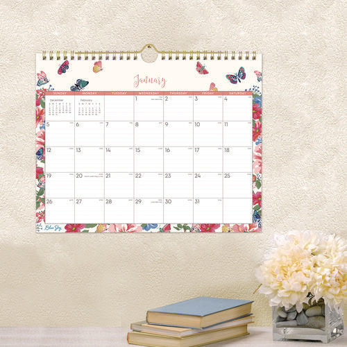 Fly By Monthly Wall Calendar, Butterflies Artwork, 11" X 8.75", Cream/pink/blue Sheets, 12-month (jan To Dec): 2025