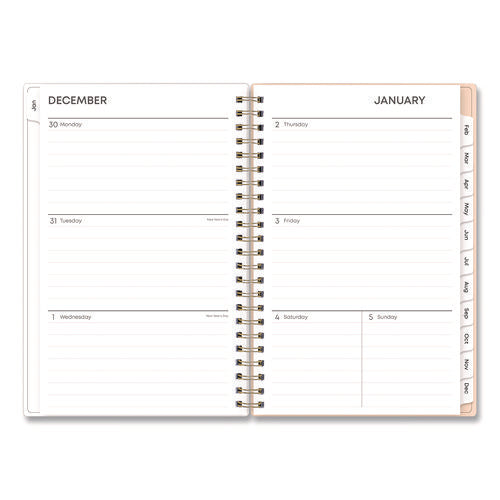 Natalya Weekly/monthly Planner, Abstract Artwork, 8 X 5, Peach-pink/white Cover, 12-month (jan To Dec): 2025