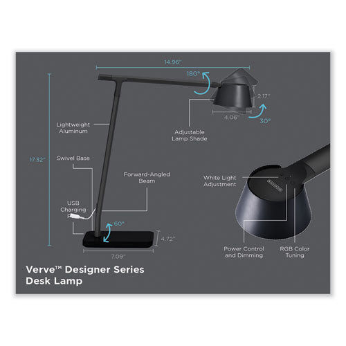 Pureoptics Verve Designer Series Led Desk Lamp With Wireless Charging, 17.32" High, Black