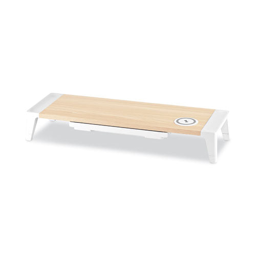 Wooden Monitor Stand With Wireless Charging Pad, 9.8" X 26.77" X 4.13", White