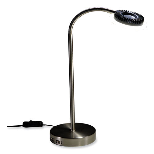 Pureoptics Led Adjustable Gooseneck Desk Lamp With Two Usb Ports, 14.12" High, Silver Base