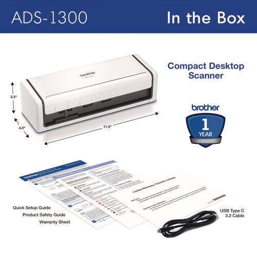 Ads-1300 Compact Desktop Scanner, 600 Dpi X 600 Dpi Optical Resolution, 20-sheet Duplex Auto Document Feeder