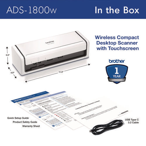 Ads-1800w Compact Desktop Scanner, 600 Dpi X 600 Dpi Optical Resolution, 20-sheet Duplex Auto Document Feeder