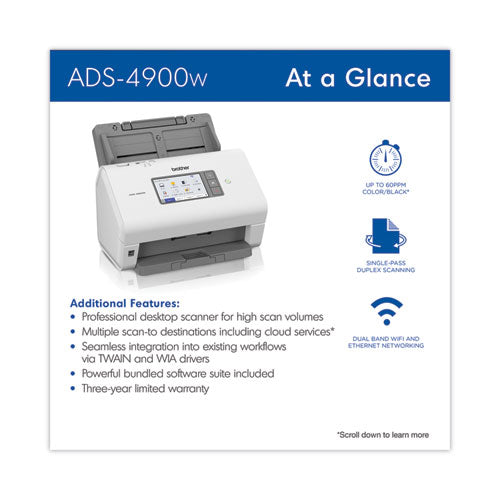 Ads-4900w Professional Desktop Scanner, 600 Dpi Optical Resolution, 100-sheet Auto Document Feeder