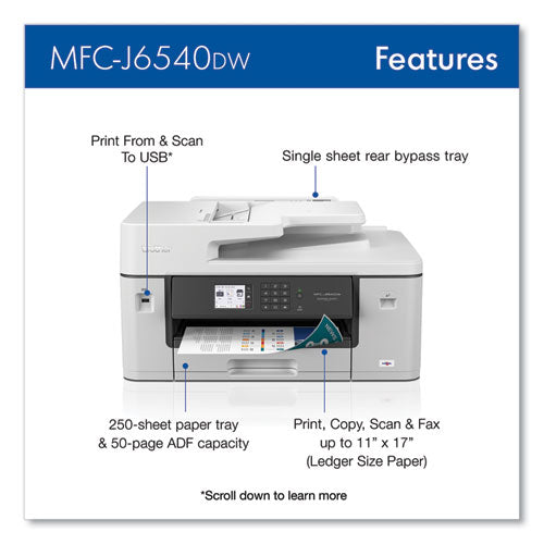 Mfc-j6540dw Business Color All-in-one Inkjet Printer, Copy/fax/print/scan