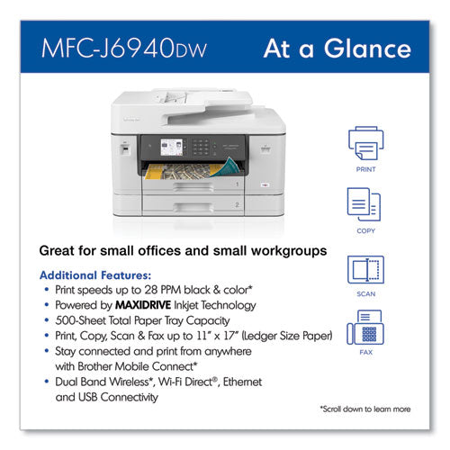 Mfc-j6940dw Color All-in-one Inkjet Printer, Copy/fax/print/scan