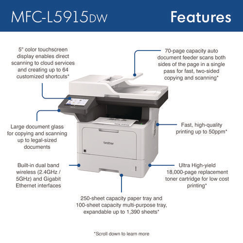 Mfc-l5915dw Business Monochrome Aio Laser Printer, Copy/fax/print/scan