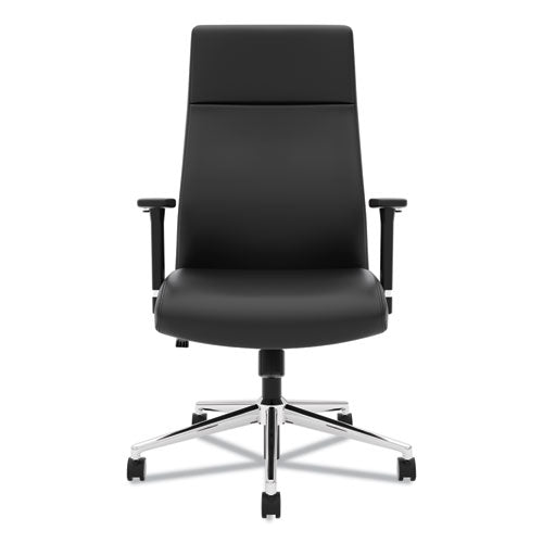 Define Executive High-back Leather Chair, Supports 250 Lb, 17" To 21" Seat Height, Black Seat/back, Polished Chrome Base