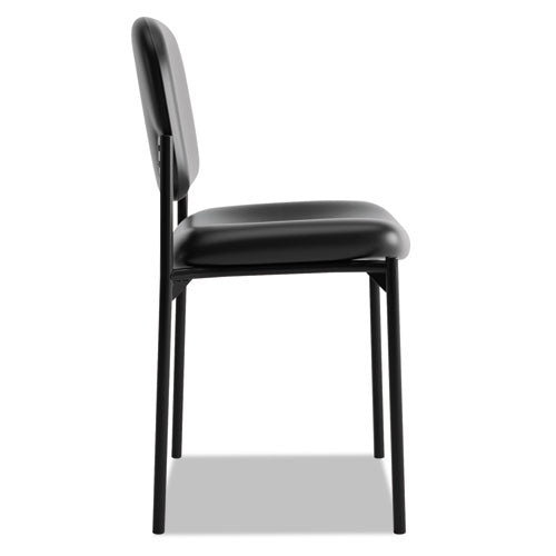 Vl606 Stacking Guest Chair Without Arms, Bonded Leather Upholstery, 21.25" X 21" X 32.75", Black Seat, Black Back, Black Base