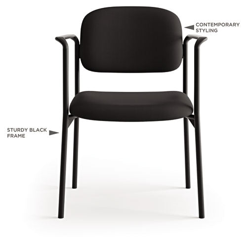 Vl616 Stacking Guest Chair With Arms, Fabric Upholstery, 23.25" X 21" X 32.75", Charcoal Seat, Charcoal Back, Black Base