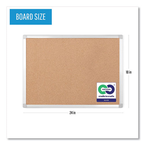 Earth Cork Board, 24" X 18", Tan Surface, Satin Aluminum Frame