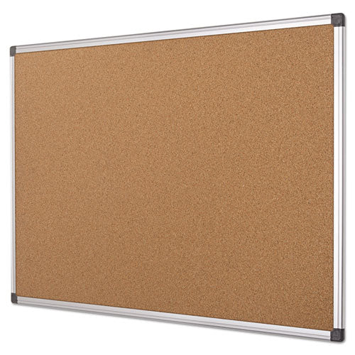 Value Cork Bulletin Board With Aluminum Frame, 24" X 36", Tan Surface, Satin Aluminum Frame