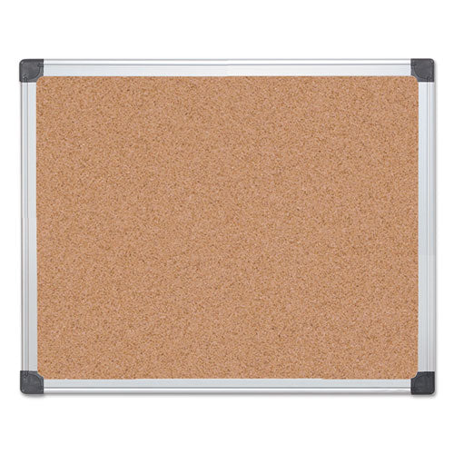 Value Cork Bulletin Board With Aluminum Frame, 24" X 36", Tan Surface, Satin Aluminum Frame