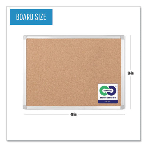 Earth Cork Board, 48" X 36", Tan Surface, Satin Aluminum Frame