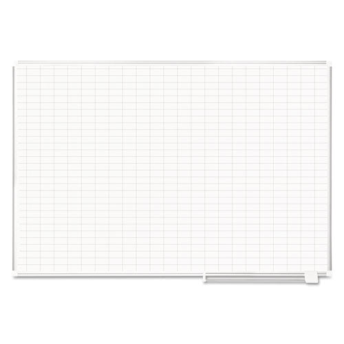 Gridded Magnetic Porcelain Dry Erase Project Planning Board, 1" X 2" Cells, 72" X 48", White Surface, Satin Aluminum Frame