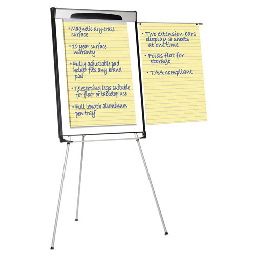 Tripod Extension Bar Magnetic Gold Ultra Dry Erase Easel, 29" X 41", White Surface, Black/satin Aluminum Frame