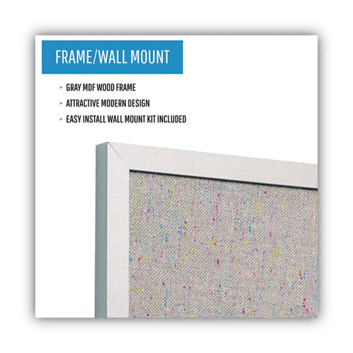 Designer Fabric Bulletin Board, 24" X 18", Gray Surface, Gray Fiberboard (mdf) Frame