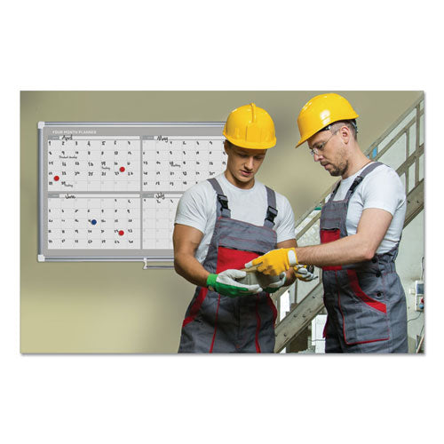 Magnetic Dry Erase Calendar Board, Four-month Planning/scheduling, 48" X 36", White Surface, Satin Aluminum Frame