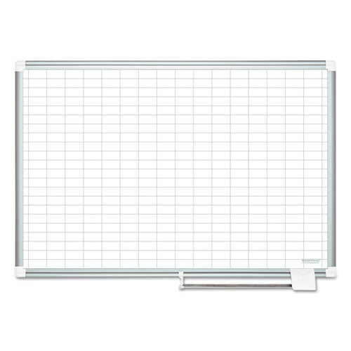 Gridded Magnetic Steel Dry Erase Project Planning Board, 1" X 2" Cells, 36" X 24", White Surface, Satin Aluminum Frame