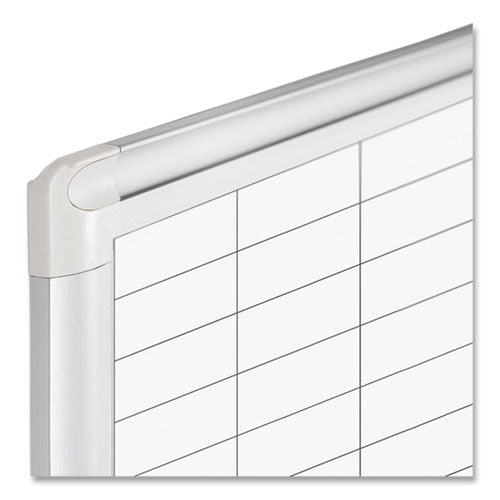 Gridded Magnetic Steel Dry Erase Project Planning Board, 1" X 2" Cells, 72" X 48", White Surface, Satin Aluminum Frame