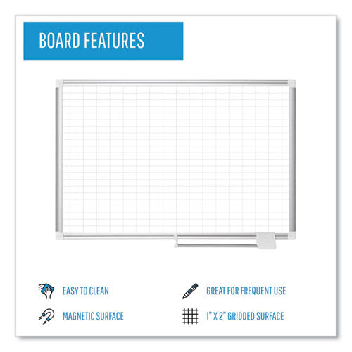 Gridded Magnetic Steel Dry Erase Project Planning Board, 1" X 2" Cells, 72" X 48", White Surface, Satin Aluminum Frame