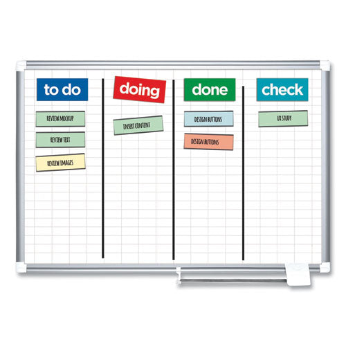 Gridded Magnetic Steel Dry Erase Project Planning Board, 1" X 2" Cells, 72" X 48", White Surface, Satin Aluminum Frame