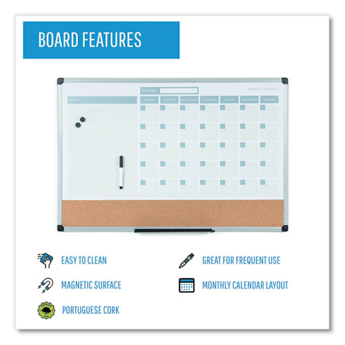 3-in-1 Calendar Planner, Monthly Planning/scheduling Calendar, 36" X 24", White Surface, Satin Aluminum Frame