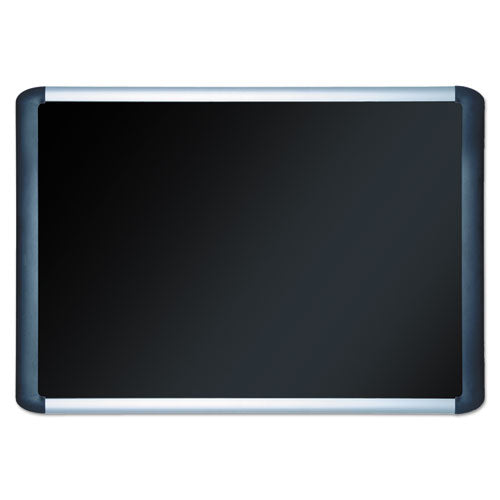 Soft-touch Bulletin Board, 48" X 36", Black Surface, Black/satin Aluminum Frame