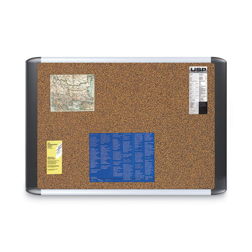 Tech Cork Board, 48" X 36", Tan Surface, Silver/black Aluminum Frame