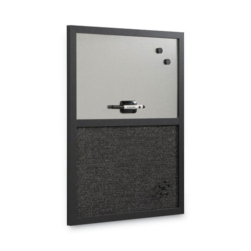 Designer Fabric Bulletin Board, Combo Magnetic Dry Erase/bulletin, 24" X 18", Charcoal/gray Surface, Black Fiberboard Frame