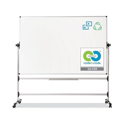 Earth Silver Easy Clean Mobile Revolver Dry Erase Boards, 48" X 70", White Surface, Natural Steel Frame