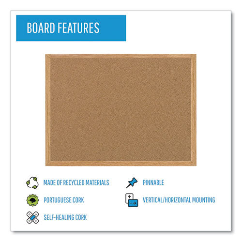 Earth Cork Board, 36" X 24", Tan Surface, Oak Finished Wood Frame