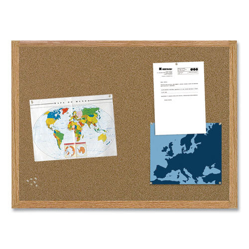 Earth Cork Board, 48" X 36", Tan Surface, Oak Finished Wood Frame