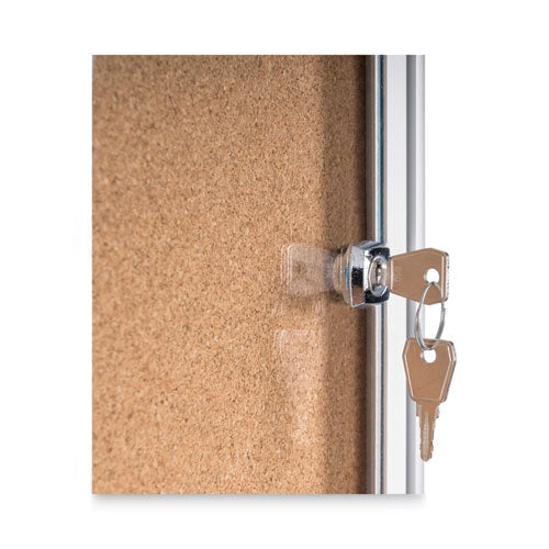 Slim-line Enclosed Cork Bulletin Board With One Door, 47" X 38", Tan Surface, Satin Aluminum Frame