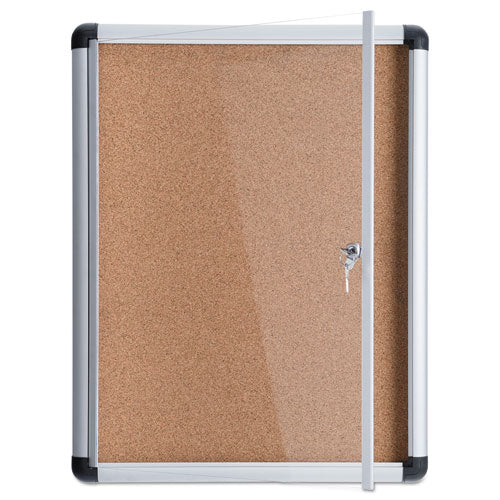 Slim-line Enclosed Cork Bulletin Board With One Door, 28" X 38", Tan Surface, Satin Aluminum Frame