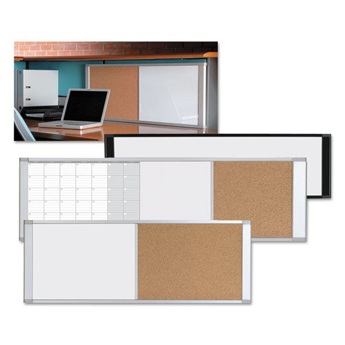 Cubicle Workstation Dry Erase Board, Combo Magnetic Dry Erase/bulletin, 48" X 18", Tan/white Surface, Satin Aluminum Frame