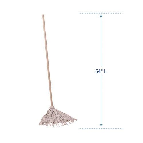 Handle/deck Mops, #20 White Cotton Head, 54" Natural Wood Handle