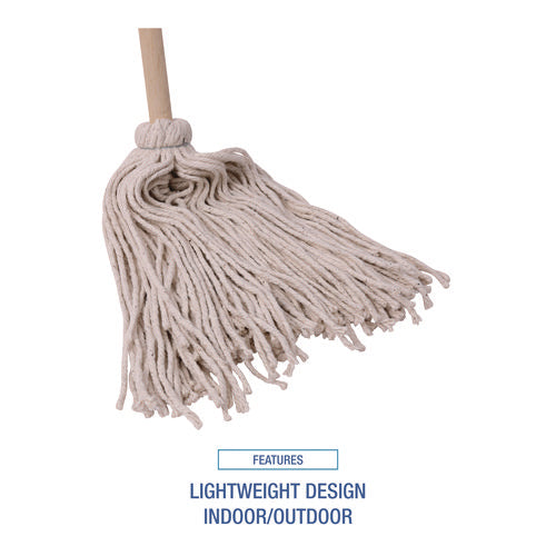 Handle/deck Mops, #20 White Cotton Head, 54" Natural Wood Handle