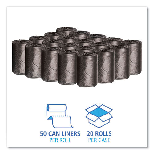 Low-density Waste Can Liners, 4 Gal, 0.35 Mil, 17" X 17", Black, Perforated Roll, 50 Bags/roll, 20 Rolls/carton