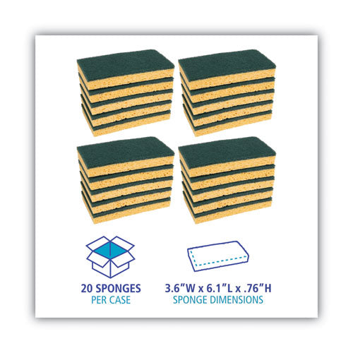 Medium-duty Scrubbing Sponge, Individually Wrapped, 3.6 X 6.1, 0.75" Thick, Yellow/green, 20/carton