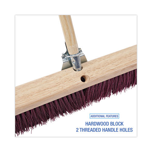 Floor Brush Head, 3.25" Maroon Stiff Polypropylene Bristles, 36" Brush