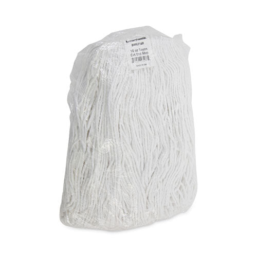 Premium Cut-end Wet Mop Heads, Rayon, 16oz, White, 12/carton