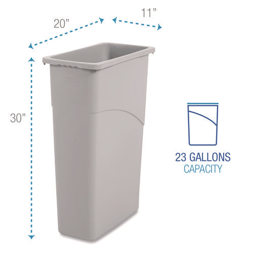 Slim Waste Container, 23 Gal, Plastic, Gray