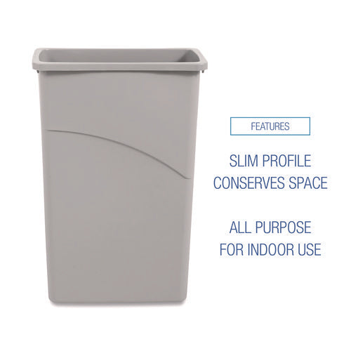 Slim Waste Container, 23 Gal, Plastic, Gray