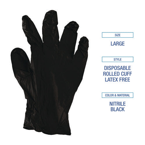 Disposable General-purpose Powder-free Nitrile Gloves, Large, Black, 4.4 Mil, 100/box, 10 Boxes/carton