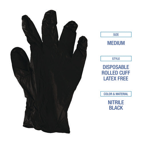 Disposable General-purpose Powder-free Nitrile Gloves, Medium, Black, 4.4 Mil, 100/box