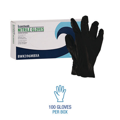 Disposable General-purpose Powder-free Nitrile Gloves, Medium, Black, 4.4 Mil, 100/box